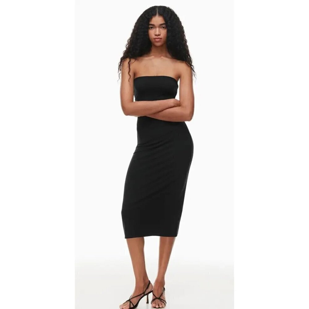 Aritzia Wilfred Corelli Black Jersey Midi Tube Dress Comfy Coquette Basics M